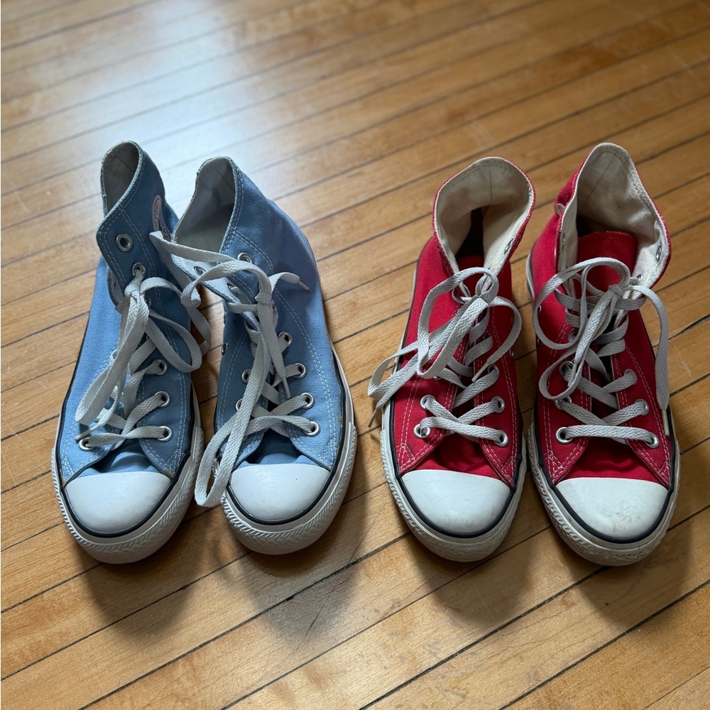 2 Converse Chuck Taylor All Star Red & Blue Canvas Sneakers Unisex Sz. 7Wom/5Men - Picture 3 of 7